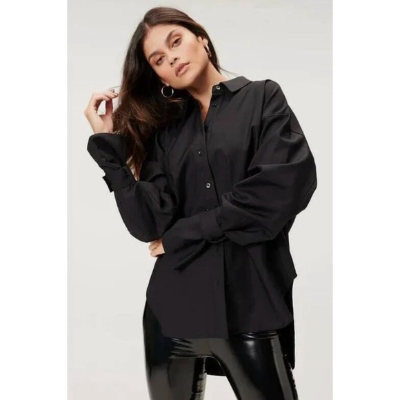 Good American Tops - Good American TABBED POPLIN SHIRT GWT0108 BLACK001 Size 3/4 L/XL $125